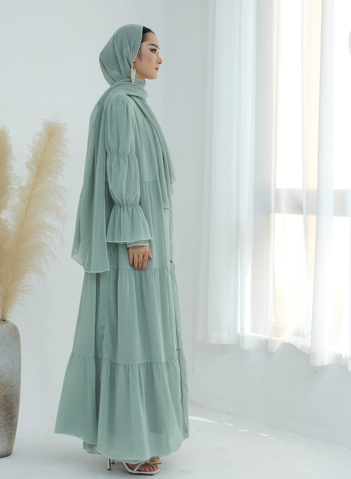 Get trendy with Sasha Chiffon 4-piece Abaya Set - Sage -  available at Voilee NY. Grab yours for $99.90 today!