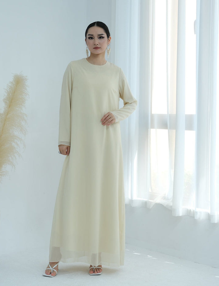 Get trendy with Sasha Chiffon 4-piece Abaya Set - Buttermilk -  available at Voilee NY. Grab yours for $99.90 today!