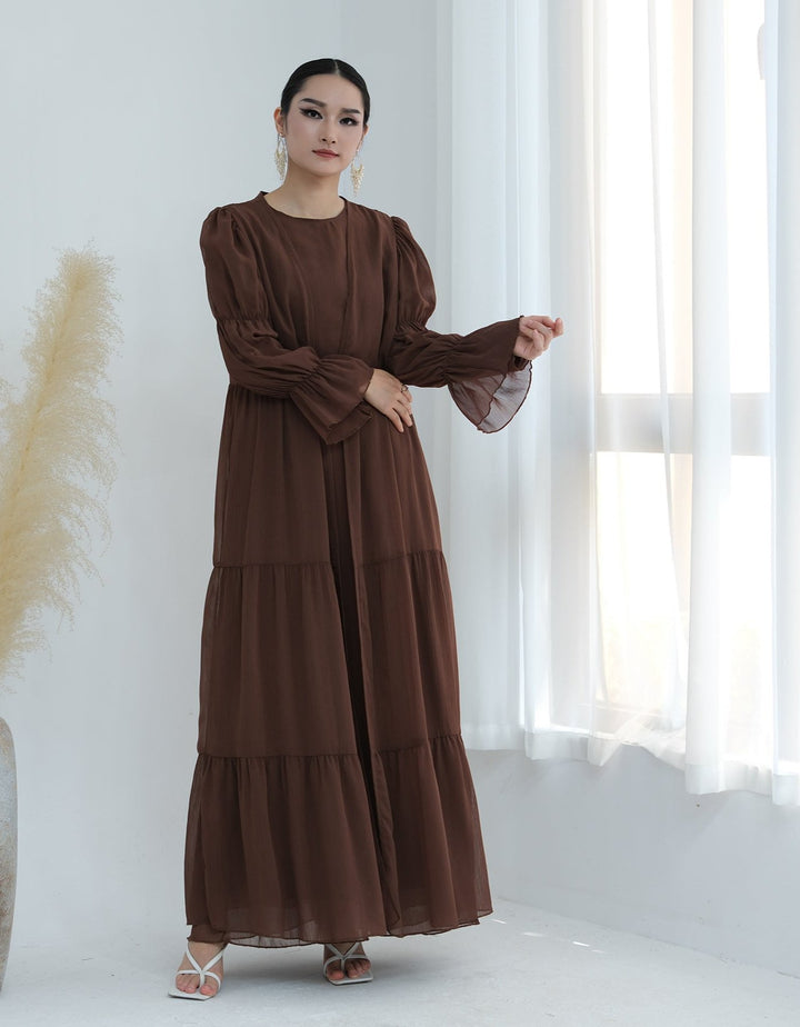 Get trendy with Sasha Chiffon 4-piece Abaya Set - Brown -  available at Voilee NY. Grab yours for $99.90 today!