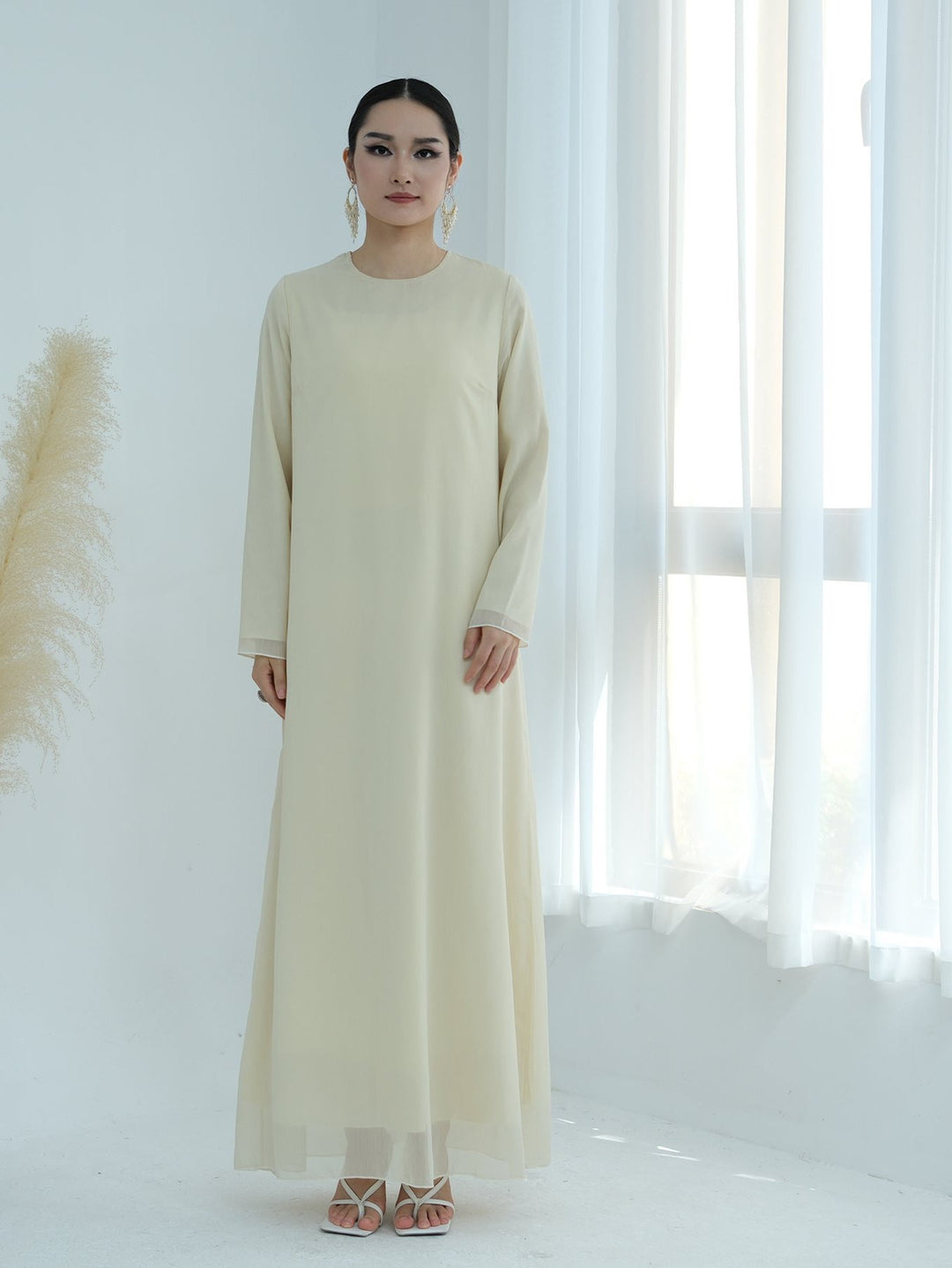 Get trendy with Sasha Chiffon 4-piece Abaya Set - Buttermilk -  available at Voilee NY. Grab yours for $99.90 today!