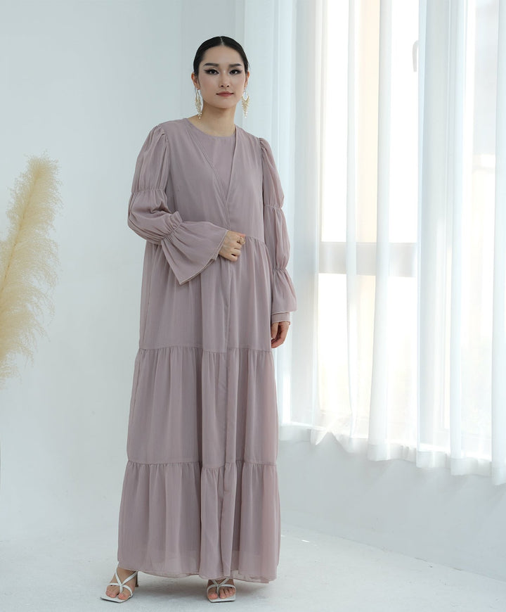 Get trendy with Sasha Chiffon 4-piece Abaya Set - Blush -  available at Voilee NY. Grab yours for $99.90 today!