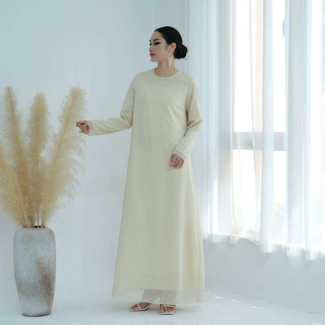 Get trendy with Sasha Chiffon 4-piece Abaya Set - Buttermilk -  available at Voilee NY. Grab yours for $99.90 today!