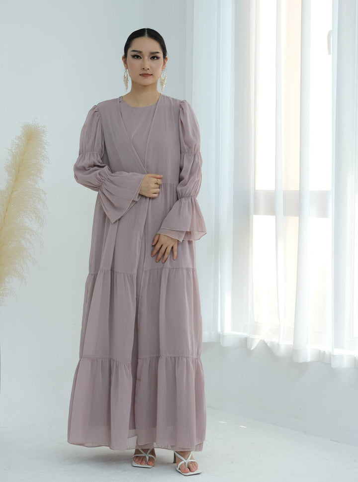 Get trendy with Sasha Chiffon 4-piece Abaya Set - Blush -  available at Voilee NY. Grab yours for $99.90 today!