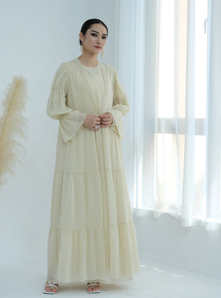 Get trendy with Sasha Chiffon 4-piece Abaya Set - Buttermilk -  available at Voilee NY. Grab yours for $99.90 today!