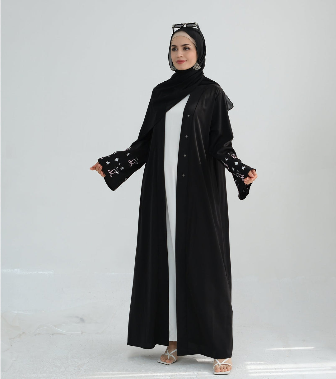 Get trendy with Pershal Kimono Open Abaya - Black - Cardigan available at Voilee NY. Grab yours for $47.90 today!