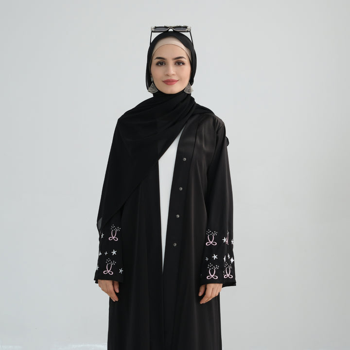 Get trendy with Pershal Kimono Open Abaya - Black - Cardigan available at Voilee NY. Grab yours for $47.90 today!