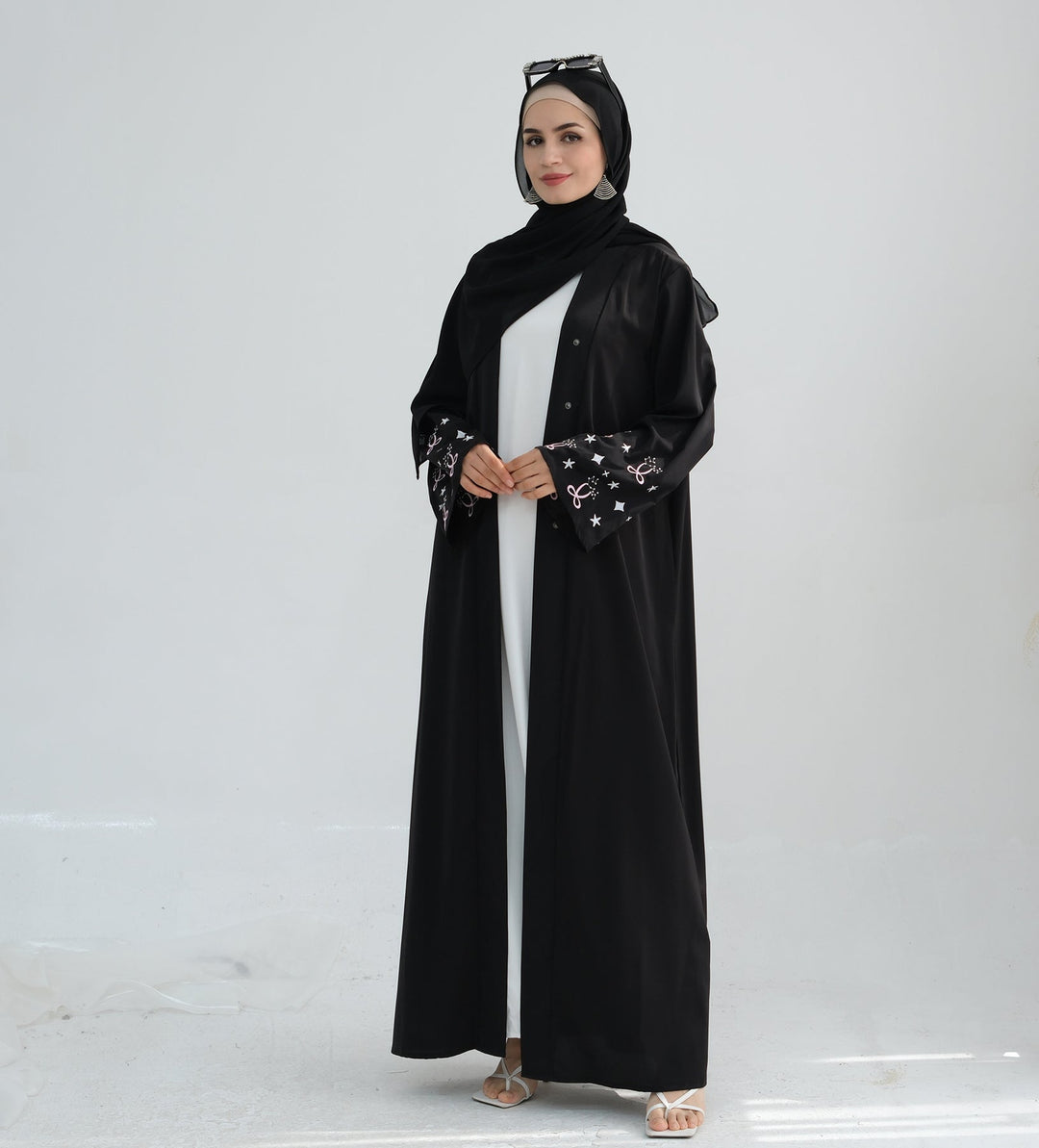 Get trendy with Pershal Kimono Open Abaya - Black - Cardigan available at Voilee NY. Grab yours for $47.90 today!