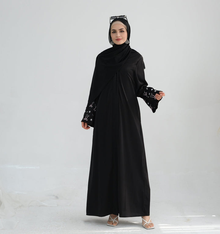 Get trendy with Pershal Kimono Open Abaya - Black - Cardigan available at Voilee NY. Grab yours for $47.90 today!