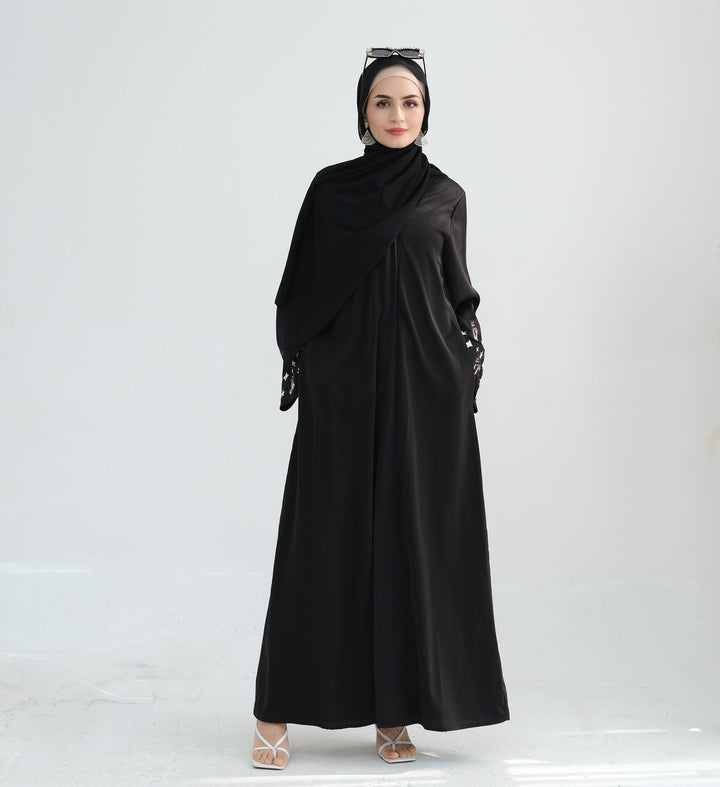 Get trendy with Pershal Kimono Open Abaya - Black - Cardigan available at Voilee NY. Grab yours for $47.90 today!