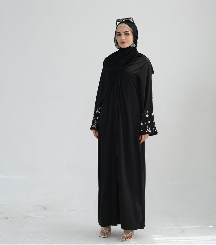 Get trendy with Pershal Kimono Open Abaya - Black - Cardigan available at Voilee NY. Grab yours for $47.90 today!