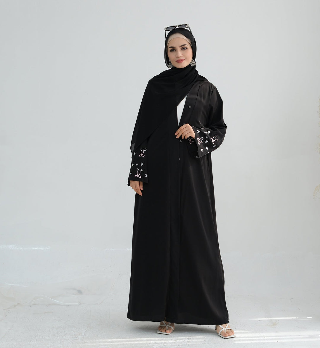 Get trendy with Pershal Kimono Open Abaya - Black - Cardigan available at Voilee NY. Grab yours for $47.90 today!