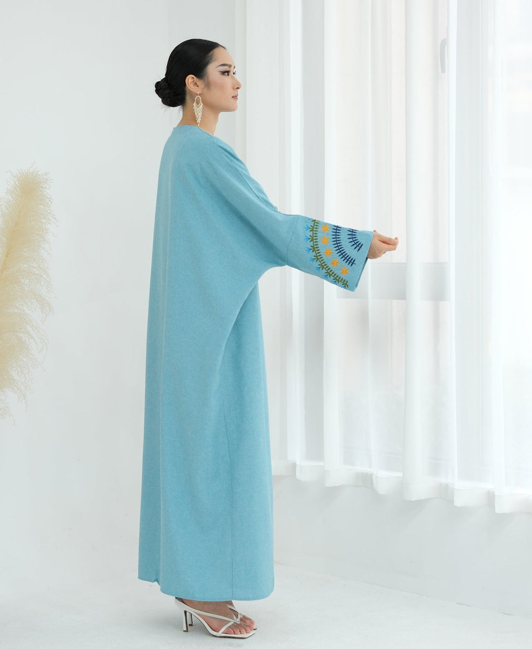 Get trendy with Carin Embroidered Kimono Duster - Duck Blue - Cardigan available at Voilee NY. Grab yours for $59.90 today!