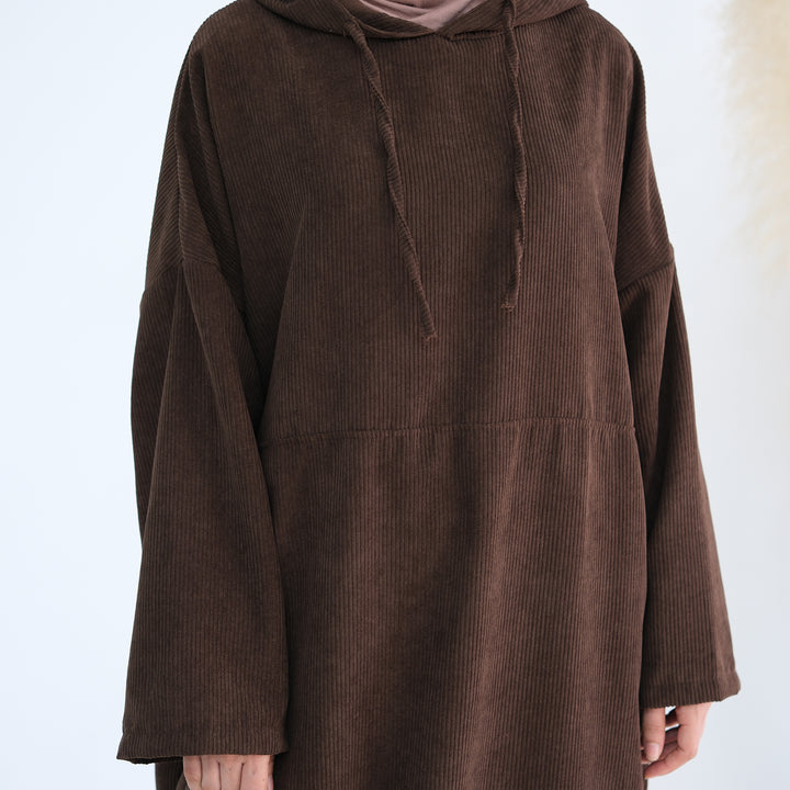 Get trendy with Willa Tweed Hoodie Abaya - Brown -  available at Voilee NY. Grab yours for $64.90 today!