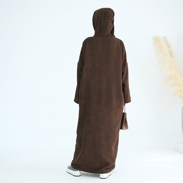 Get trendy with Willa Tweed Hoodie Abaya - Brown -  available at Voilee NY. Grab yours for $64.90 today!