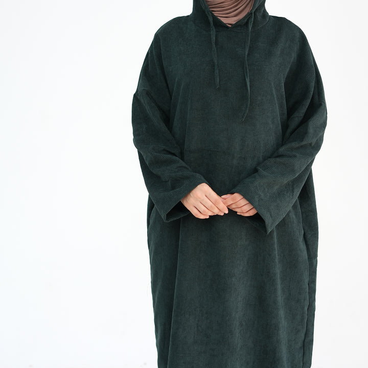 Get trendy with Willa Tweed Hoodie Abaya - Hunter Green -  available at Voilee NY. Grab yours for $64.90 today!