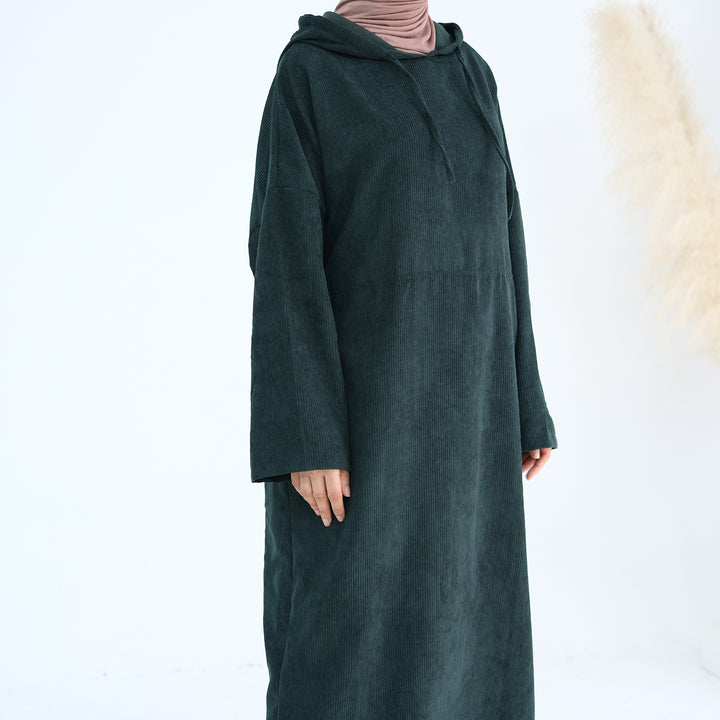 Get trendy with Willa Tweed Hoodie Abaya - Hunter Green -  available at Voilee NY. Grab yours for $64.90 today!