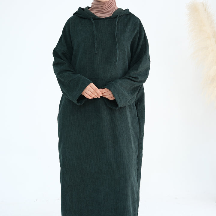 Get trendy with Willa Tweed Hoodie Abaya - Hunter Green -  available at Voilee NY. Grab yours for $64.90 today!