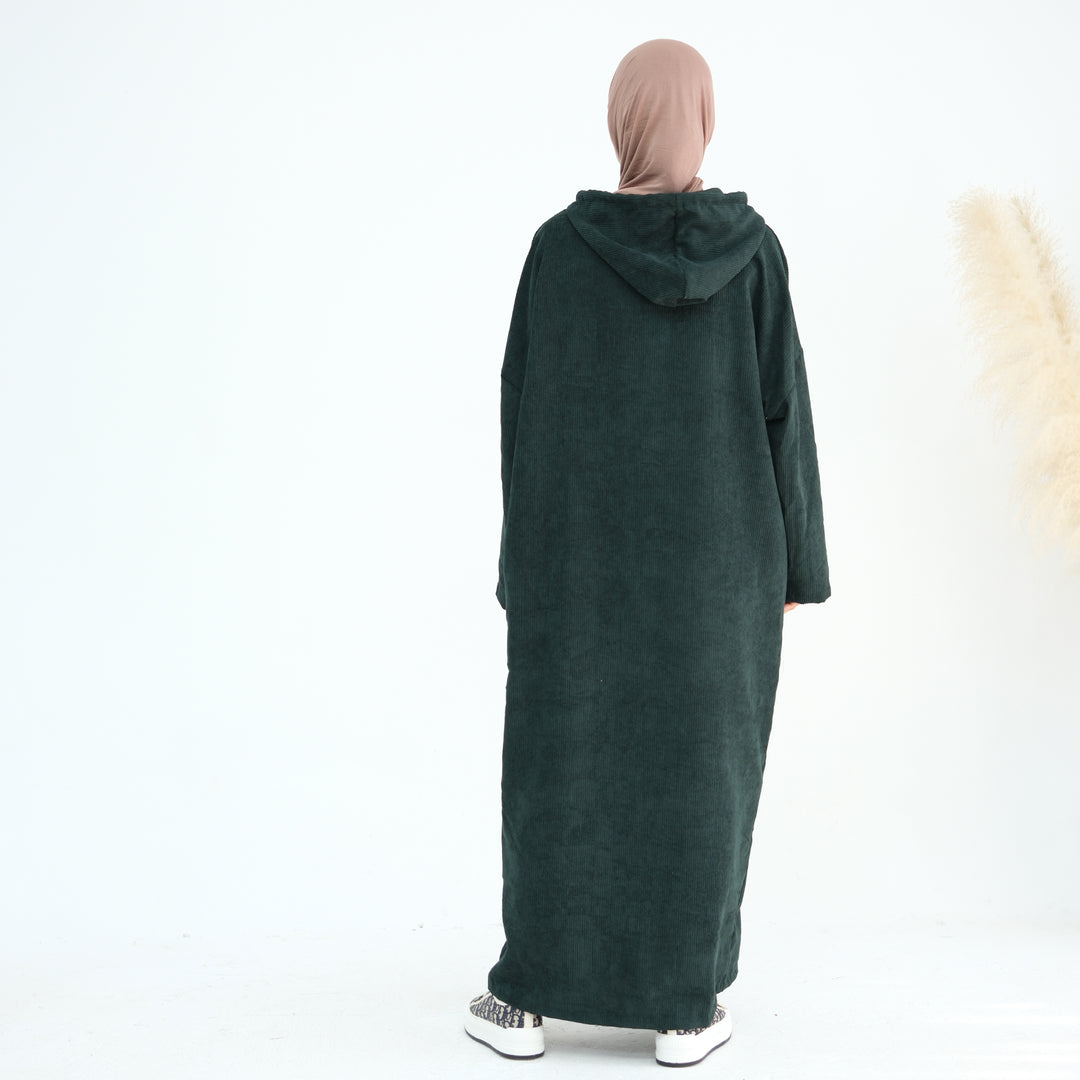 Get trendy with Willa Tweed Hoodie Abaya - Hunter Green -  available at Voilee NY. Grab yours for $64.90 today!