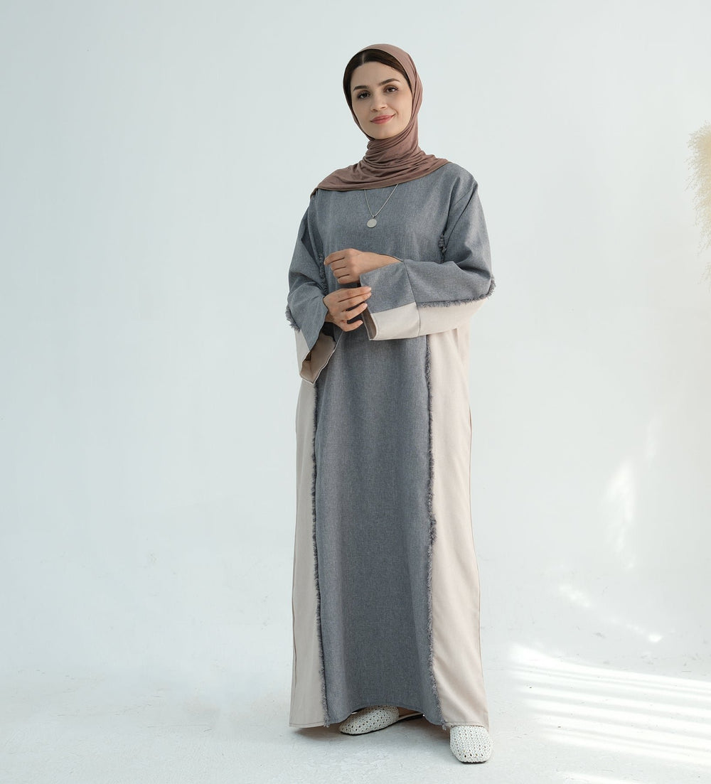 Get trendy with Blair Fringe Abaya Dress - Gray - Dresses available at Voilee NY. Grab yours for $54.90 today!