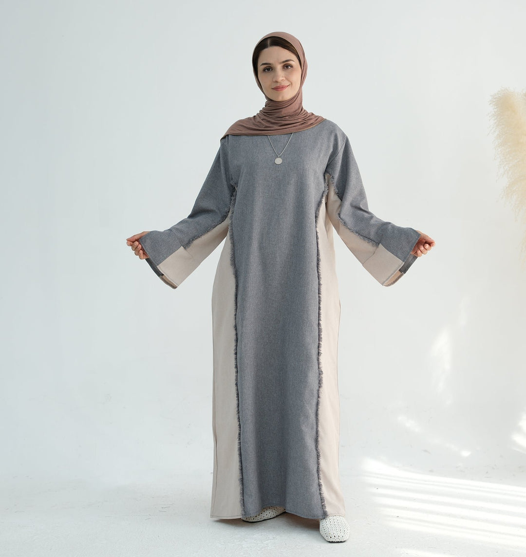 Get trendy with Blair Fringe Abaya Dress - Gray - Dresses available at Voilee NY. Grab yours for $54.90 today!