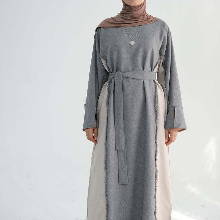 Get trendy with Blair Fringe Abaya Dress - Gray - Dresses available at Voilee NY. Grab yours for $54.90 today!