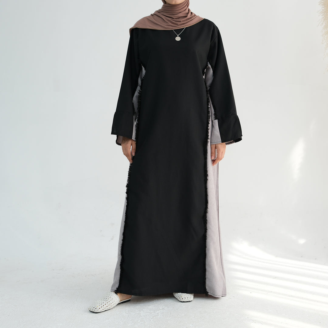 Get trendy with Blair Fringe Abaya Dress - Black - Dresses available at Voilee NY. Grab yours for $54.90 today!