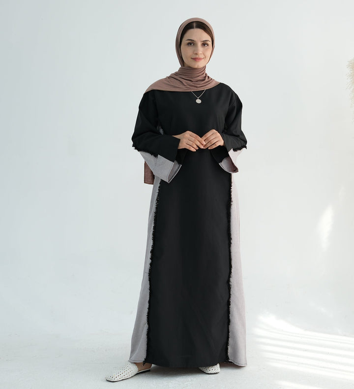 Get trendy with Blair Fringe Abaya Dress - Black - Dresses available at Voilee NY. Grab yours for $54.90 today!