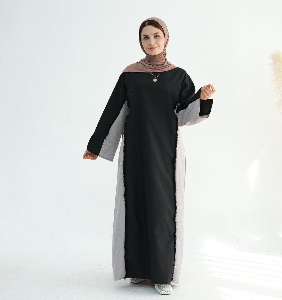 Get trendy with Blair Fringe Abaya Dress - Black - Dresses available at Voilee NY. Grab yours for $54.90 today!