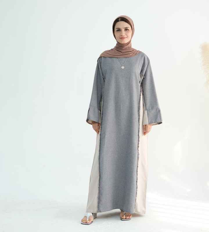 Get trendy with Blair Fringe Abaya Dress - Gray - Dresses available at Voilee NY. Grab yours for $54.90 today!