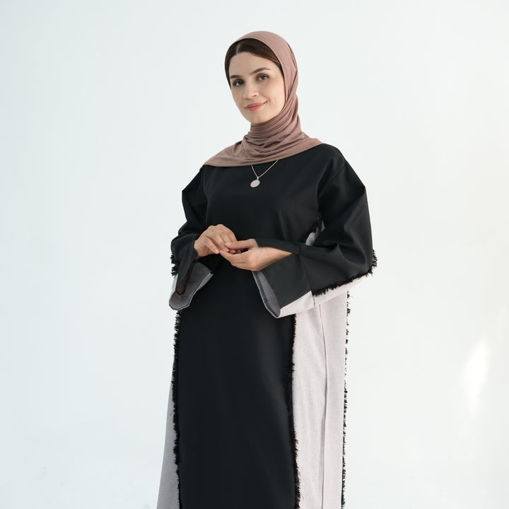 Get trendy with Blair Fringe Abaya Dress - Black - Dresses available at Voilee NY. Grab yours for $54.90 today!