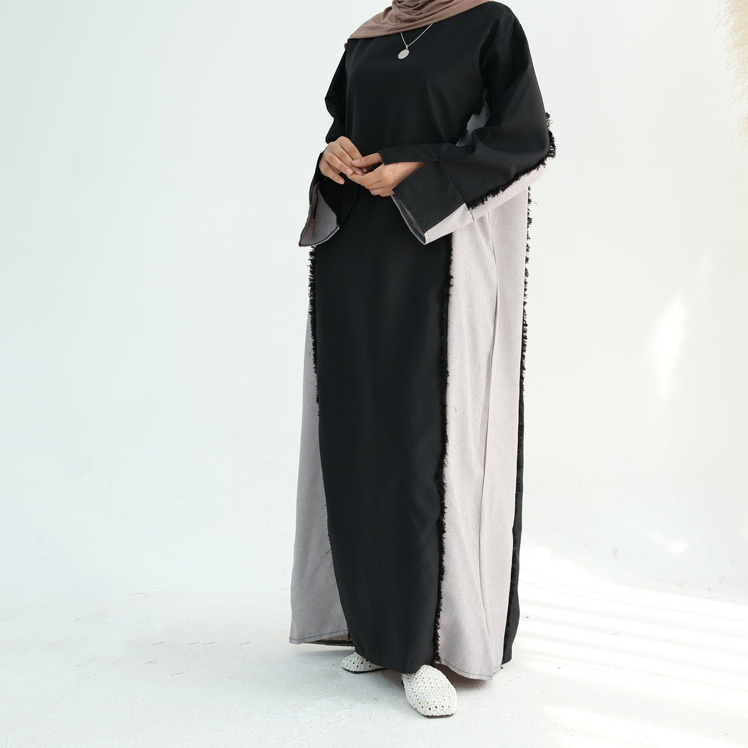 Get trendy with Blair Fringe Abaya Dress - Black - Dresses available at Voilee NY. Grab yours for $54.90 today!