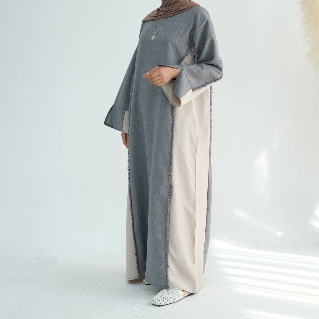 Get trendy with Blair Fringe Abaya Dress - Gray - Dresses available at Voilee NY. Grab yours for $54.90 today!