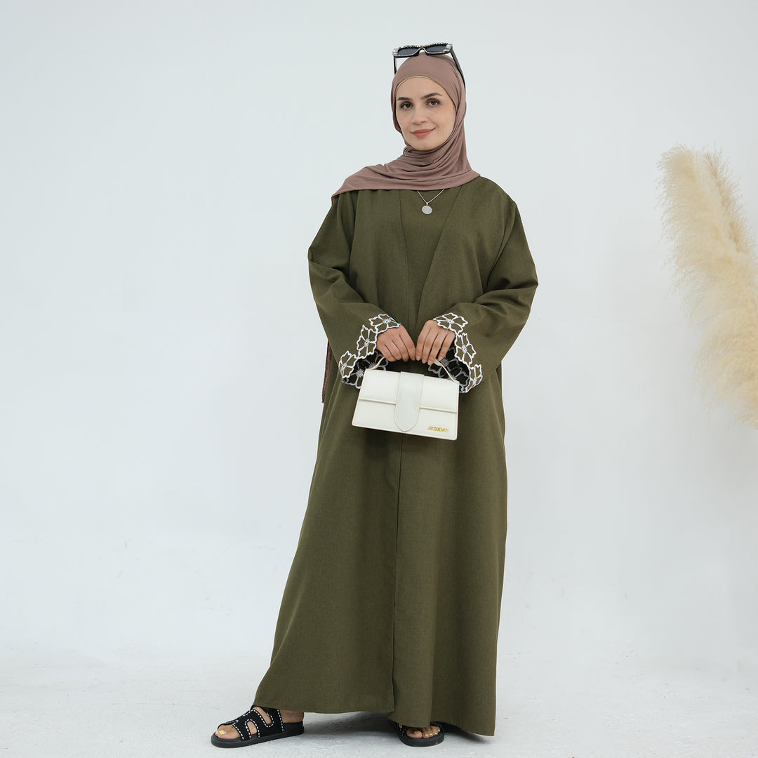 Get trendy with Shiya Textured Abaya Set - Olive -  available at Voilee NY. Grab yours for $79.90 today!