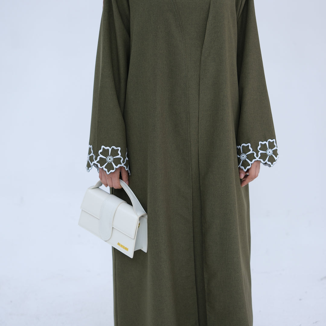 Get trendy with Shiya Textured Abaya Set - Olive -  available at Voilee NY. Grab yours for $79.90 today!