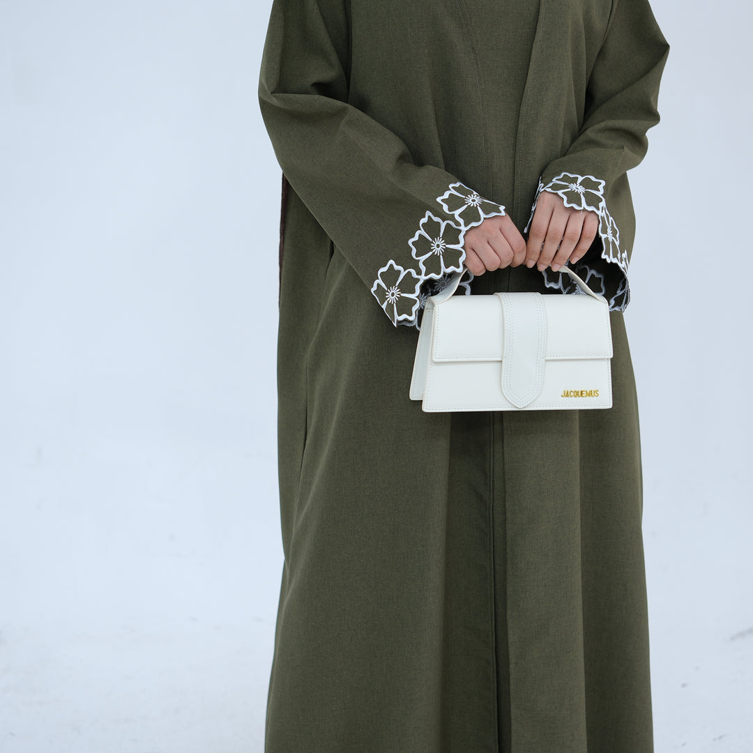 Get trendy with Shiya Textured Abaya Set - Olive -  available at Voilee NY. Grab yours for $79.90 today!