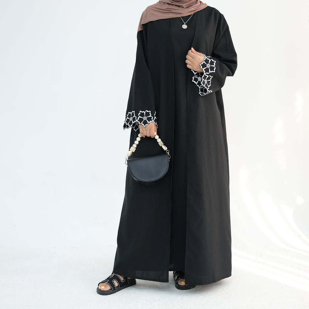 Get trendy with Shiya Textured Abaya Set - Black -  available at Voilee NY. Grab yours for $79.90 today!