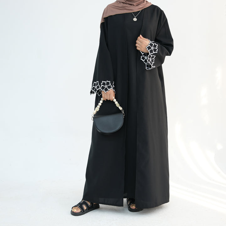 Get trendy with Shiya Textured Abaya Set - Black -  available at Voilee NY. Grab yours for $79.90 today!