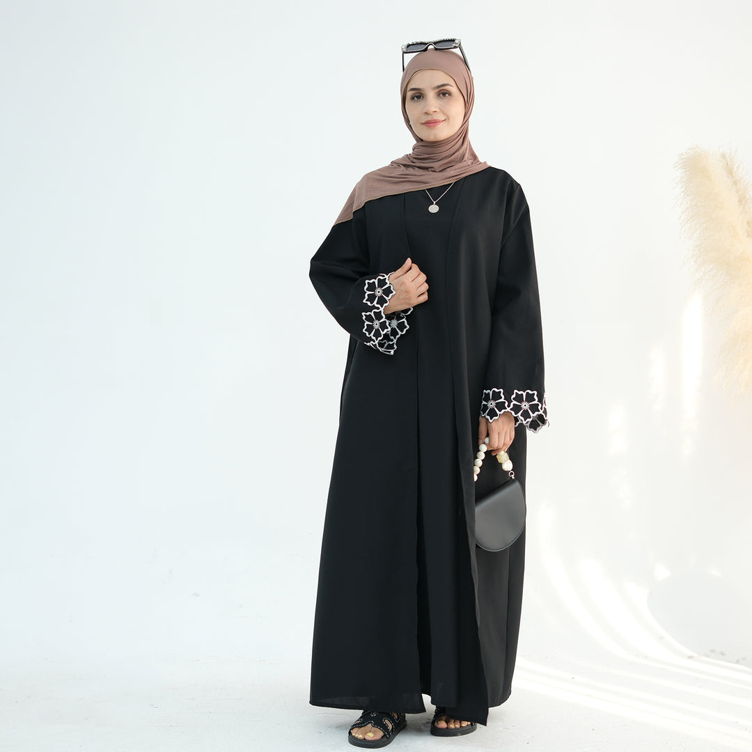 Get trendy with Shiya Textured Abaya Set - Black -  available at Voilee NY. Grab yours for $79.90 today!