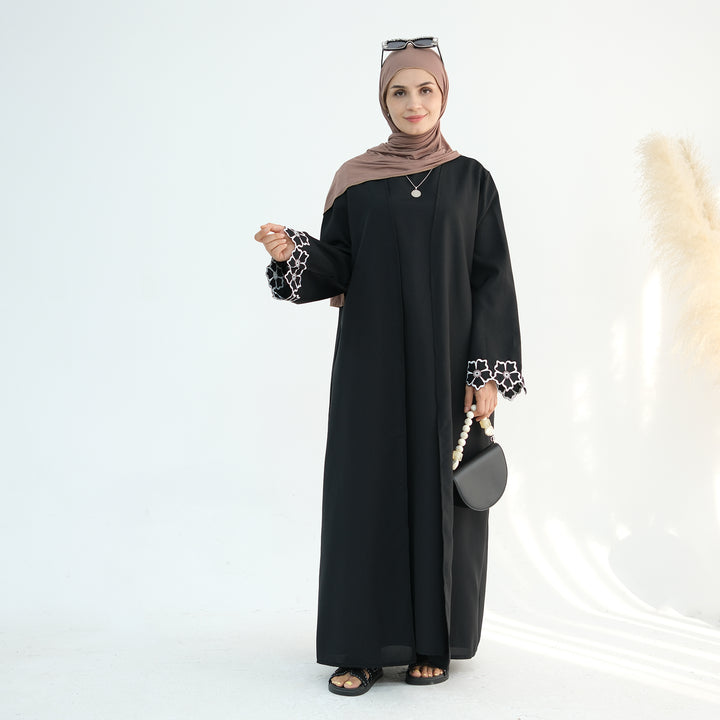 Get trendy with Shiya Textured Abaya Set - Black -  available at Voilee NY. Grab yours for $79.90 today!