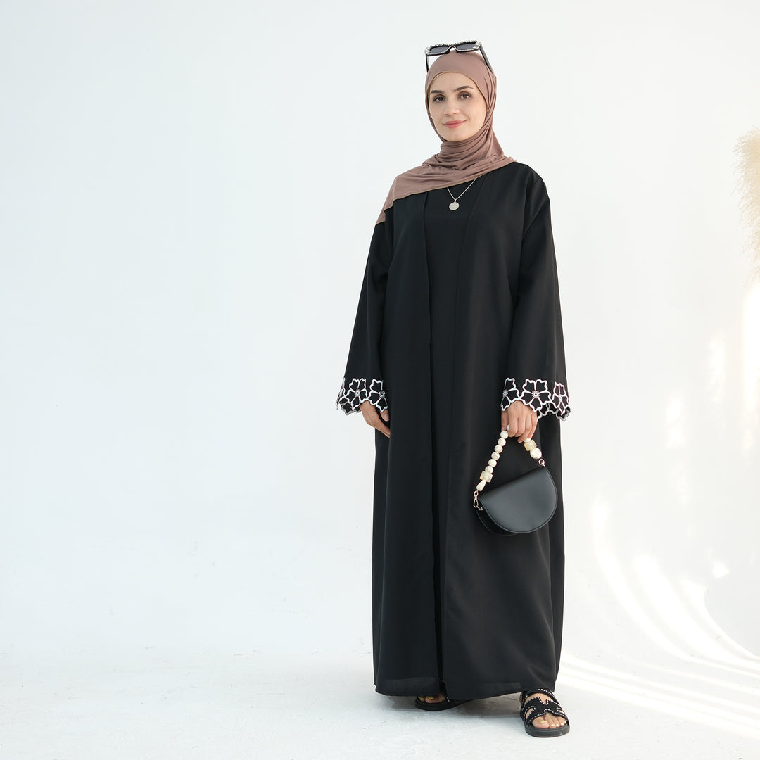 Get trendy with Shiya Textured Abaya Set - Black -  available at Voilee NY. Grab yours for $79.90 today!