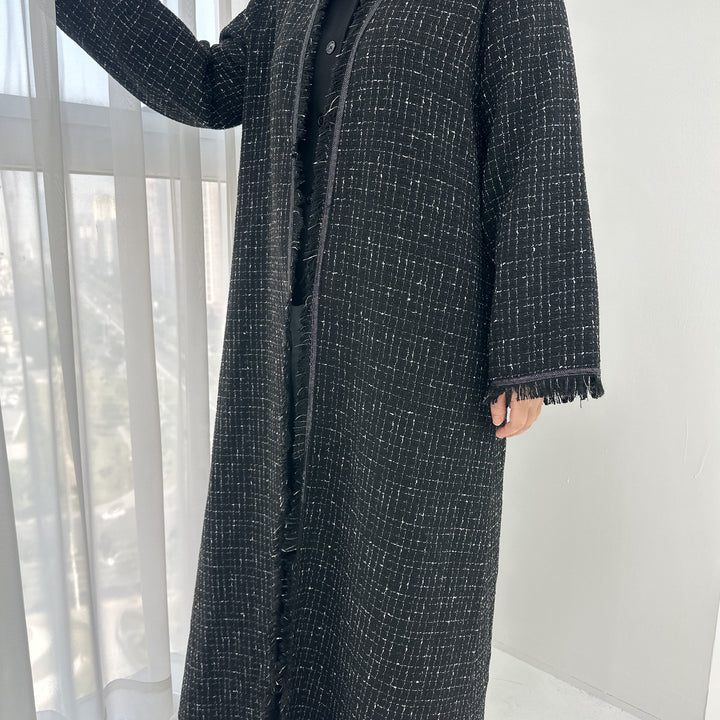 Get trendy with Clara Tweed Duster - Black - Cardigan available at Voilee NY. Grab yours for $79.90 today!