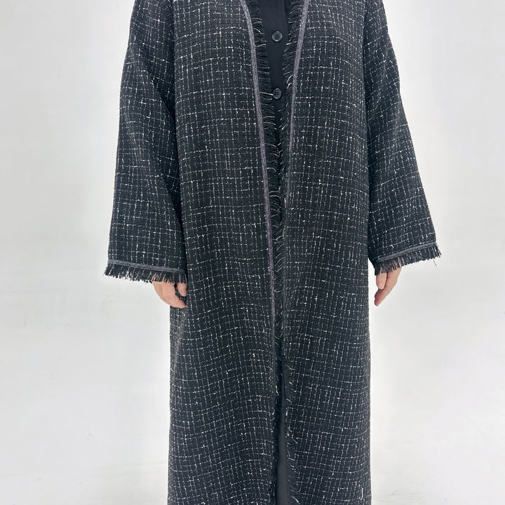 Get trendy with Clara Tweed Duster - Black - Cardigan available at Voilee NY. Grab yours for $79.90 today!