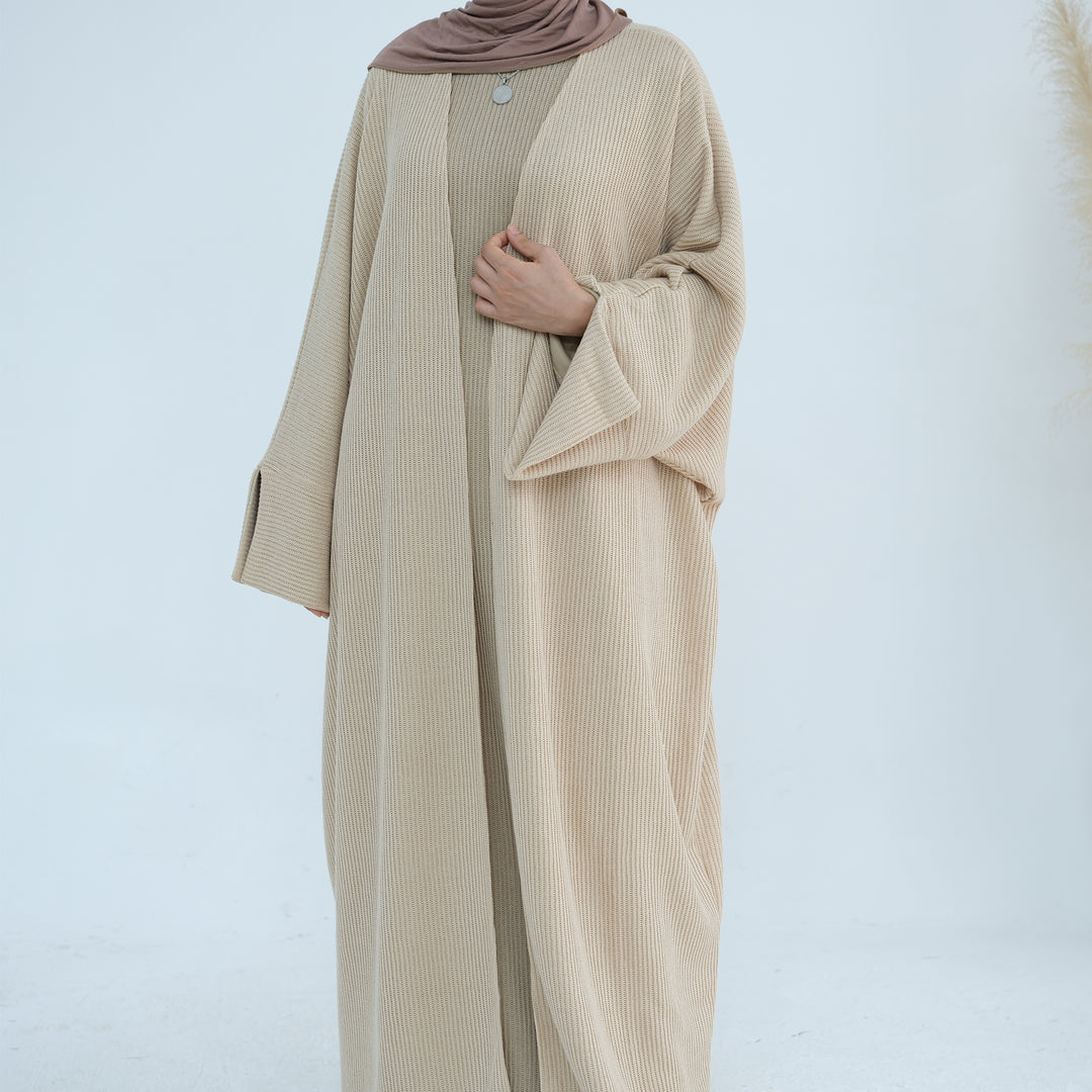 Get trendy with Seline Rib Knit Duster - Beige - Cardigan available at Voilee NY. Grab yours for $56.90 today!