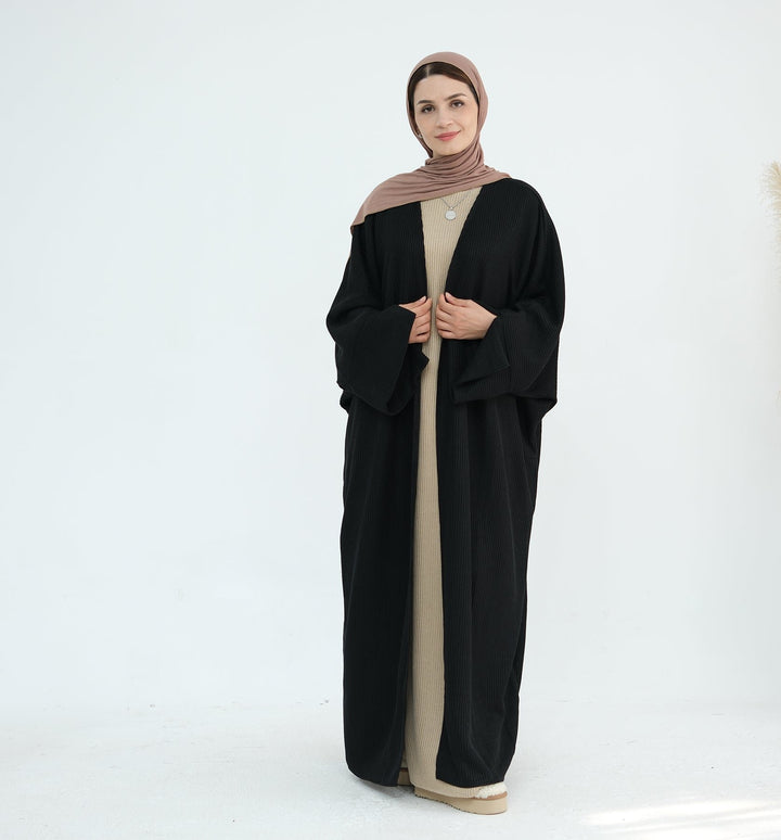 Get trendy with Seline Rib Knit Duster - Black - Cardigan available at Voilee NY. Grab yours for $56.90 today!