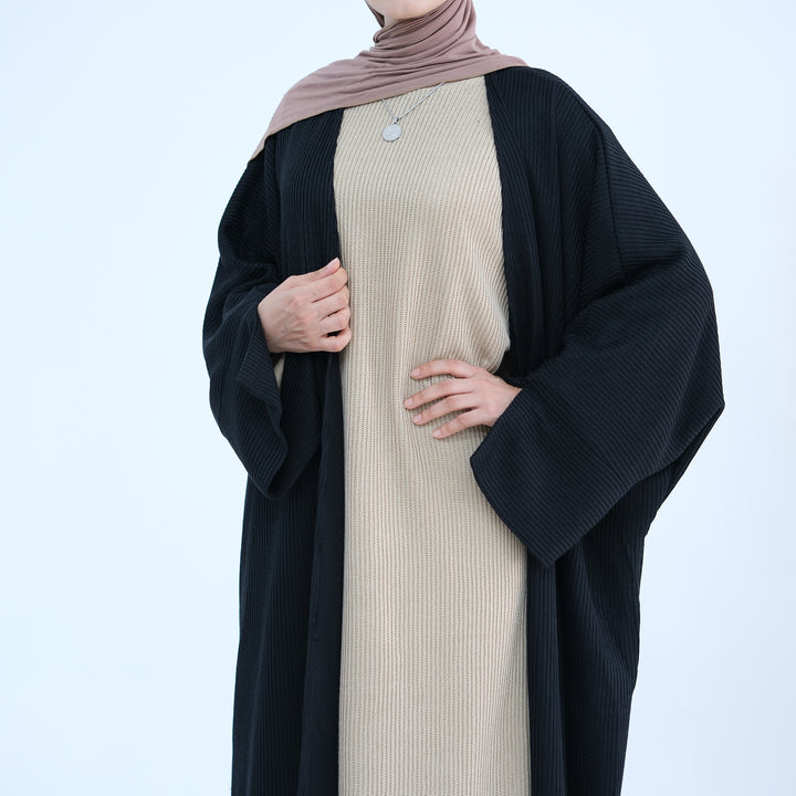 Get trendy with Seline Rib Knit Duster - Black - Cardigan available at Voilee NY. Grab yours for $56.90 today!