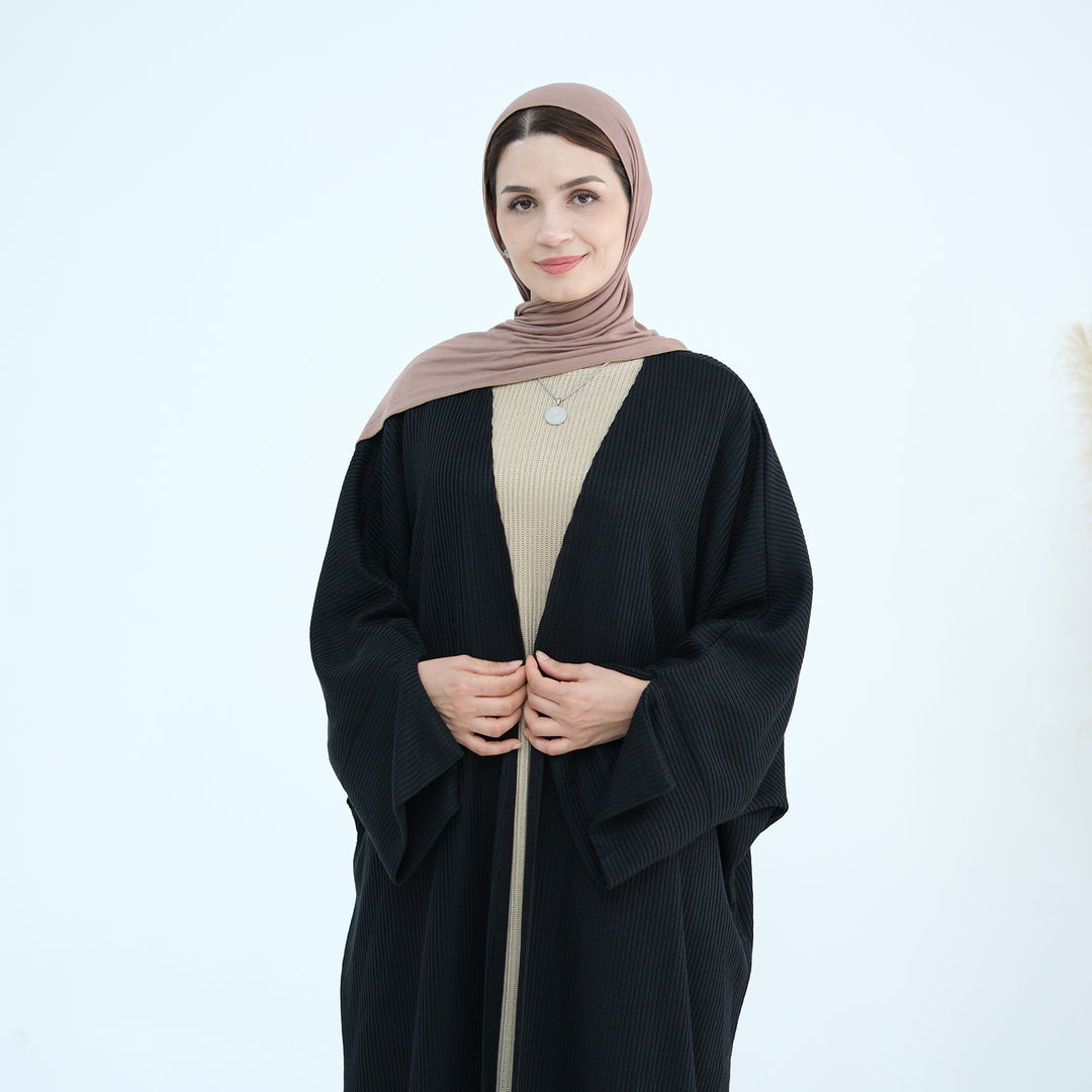 Get trendy with Seline Rib Knit Duster - Black - Cardigan available at Voilee NY. Grab yours for $56.90 today!