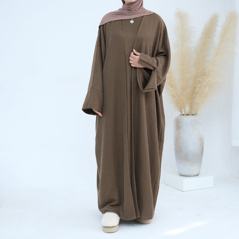 Get trendy with Seline Rib Knit Duster - Brown - Cardigan available at Voilee NY. Grab yours for $56.90 today!