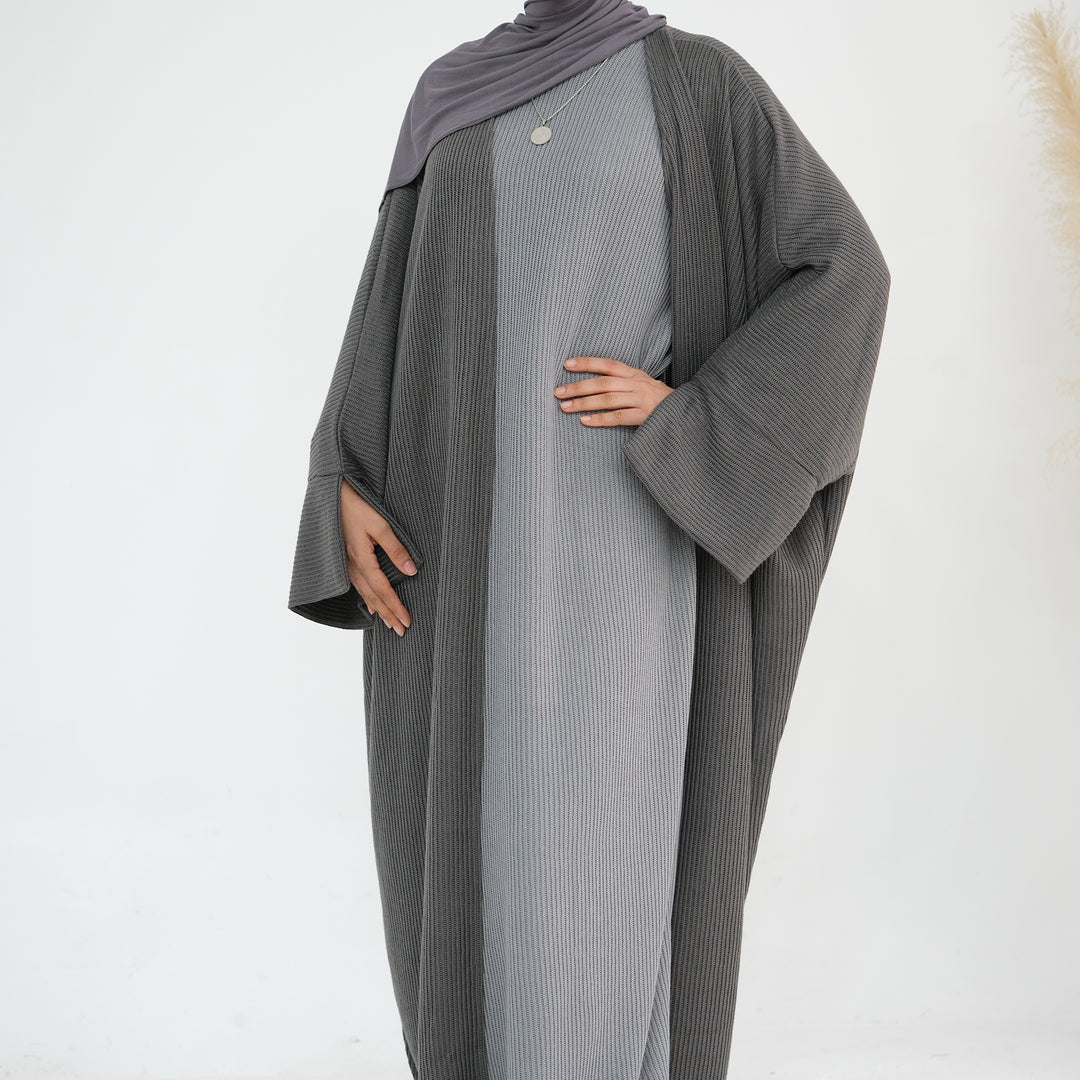 Get trendy with Seline Rib Knit Duster - Dark Gray - Cardigan available at Voilee NY. Grab yours for $56.90 today!