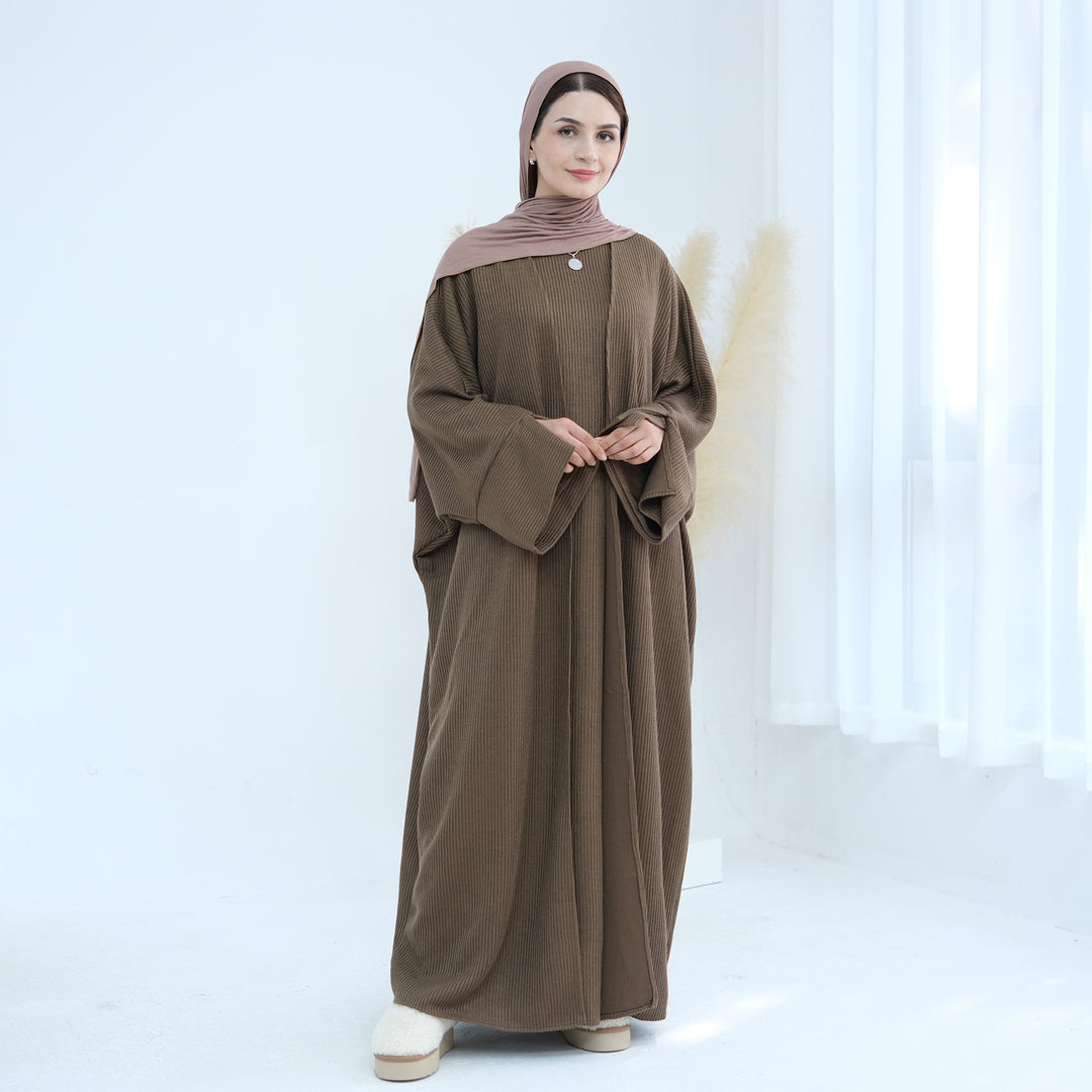 Get trendy with Seline Rib Knit Duster - Brown - Cardigan available at Voilee NY. Grab yours for $56.90 today!