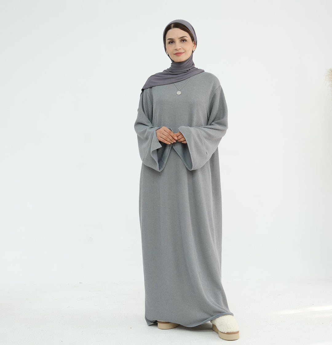 Get trendy with Seline Rib knit  Close Abaya - Light Gray - Dresses available at Voilee NY. Grab yours for $54.90 today!